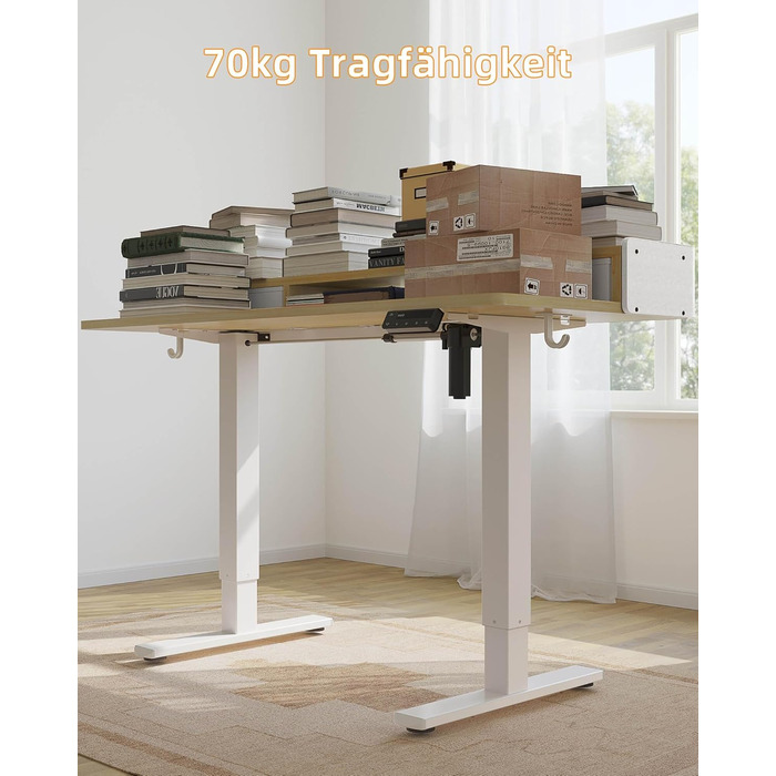 Електричний стіл YIHAYO з висувними ящиками та підставкою для монітора 120x60 см, регулювання висоти, пам'ять, Natural White, Natural поверхня