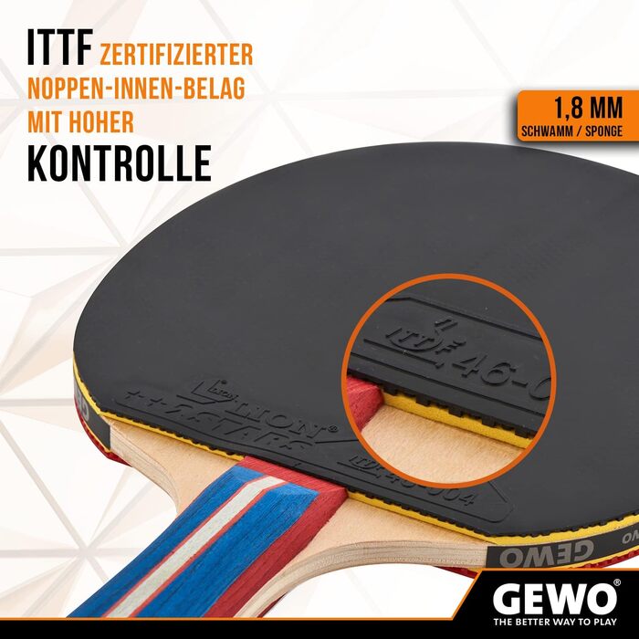 Ракетка для настільного тенісу GEWO Standard PRO - ракетка для початківців - гума Lion ITTF, високий контроль і швидкість, увігнута ручка, гума 1,8 мм