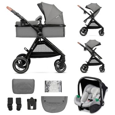 Дитяча коляска Kinderkraft ESME 3-в-1: комплект з автокріслом I-size, до 22 кг, сірого кольору