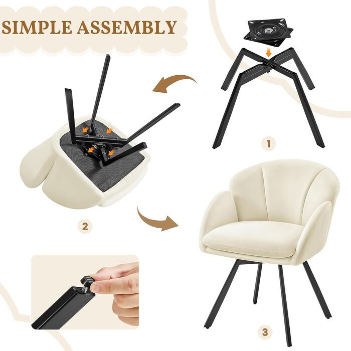 Офісний стілець Yaheetech 360° обертовий, оксамитовий, з подвійним сидінням, бежевий - для офісу, спальні, вітальні