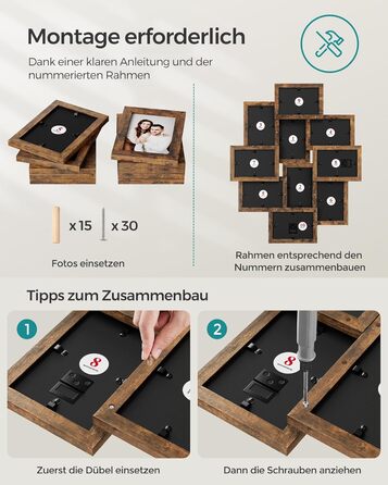 Фоторамка SONGMICS на 10 фото 10x15 см, дерев'яна (MDF), вінтажний коричневий RPF20WT