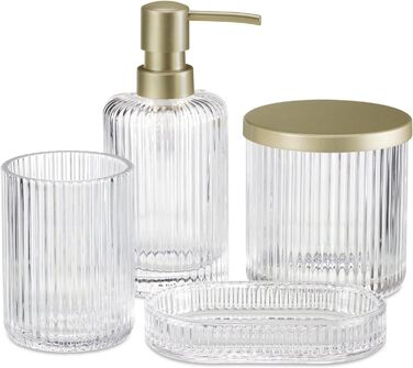 Скляний набір для ванної кімнати Navaris з 4 предметів - декоративні аксесуари для ванної кімнати - чорний (металеве золото)