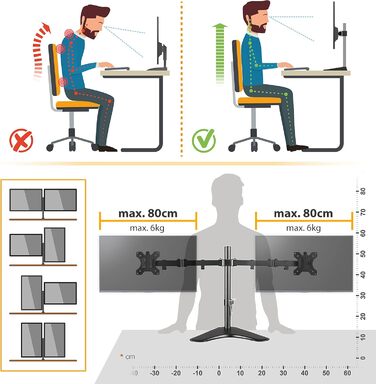Підставка для монітора RICOO на 2 монітори, Dual Monitor Arm, TS3811, для 17-27 дюймів, PC Gaming, стіл