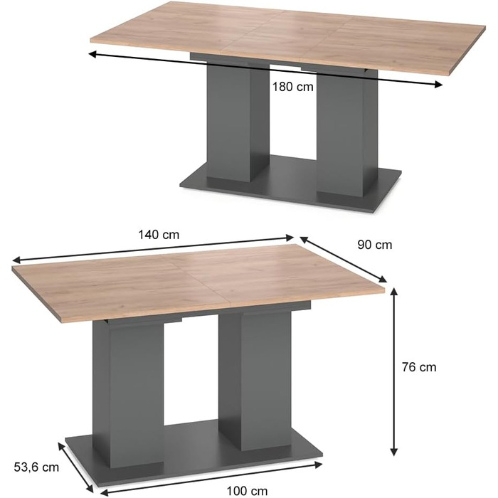 Розсувний обідній стіл Vicco Dix, 140x90 см, антрацит/дуб Золота сила