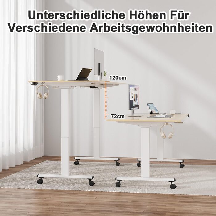 Регульований стіл JUMMICO з міцним підйомним механізмом (2 мотори, 3 пам'яті) 100x140 см, білий