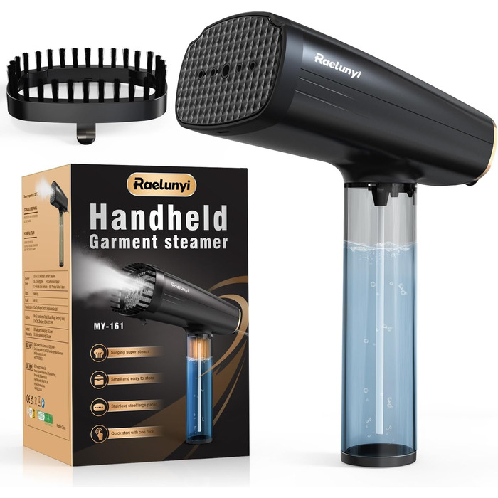 Відпарювач для одягу Raelunyi 1300W, портативний, чорний - для дому, подорожей та офісу