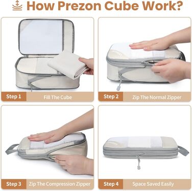 Набір компресійних органайзерів для одягу в подорожі, 6 шт, прозорі пакувальні куби для валізи, легкі та міцні, бежевий колір