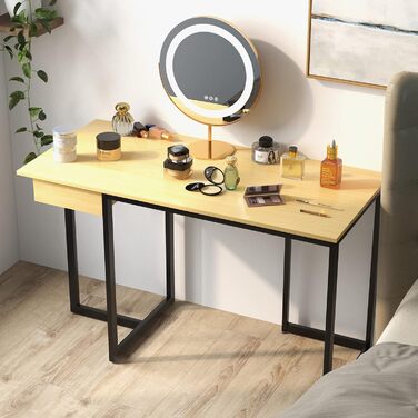 Письмовий стіл з висувним ящиком, 120 х 55 х 75 см, комп'ютерний стіл малий, офісний стіл офісний стіл дерев'яний стіл для ПК, робочий стіл металевий каркас, для домашнього офісу, офісу, кабінету (натуральний)