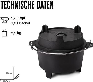 Набір Dutch Oven Grillfürst DO 9 (9 літрів) + 2 шт. Dutch Oven Fibel XXL (6 літрів) - з кришкою 35 см, адаптером, очищувачем та пастою для догляду