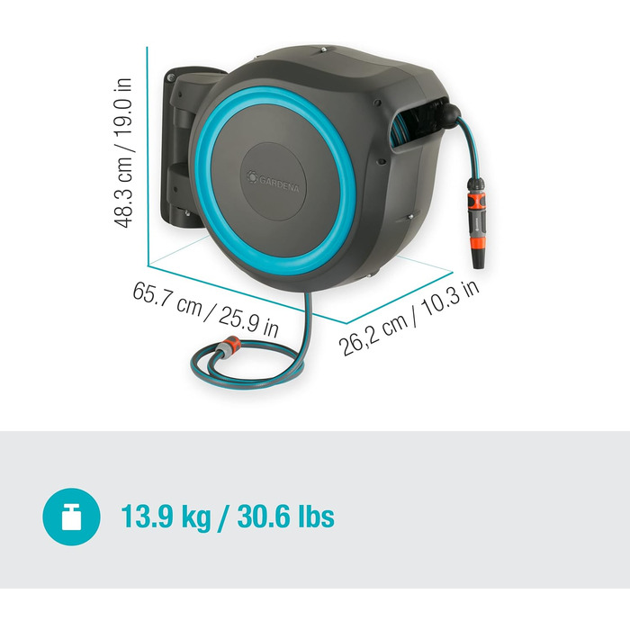 Шланг садовий Gardena RollUp XL (блакитний) 35 м: гнучкий полив для великих садів, поворотна коробка для шланга, з шлангом Gardena 35 м та монтажними аксесуарами (18630-20)