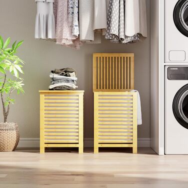 Кошик для білизни з бамбука SMIBUY з кришкою для зберігання одягу, іграшок та рушників (горіх, натуральний)