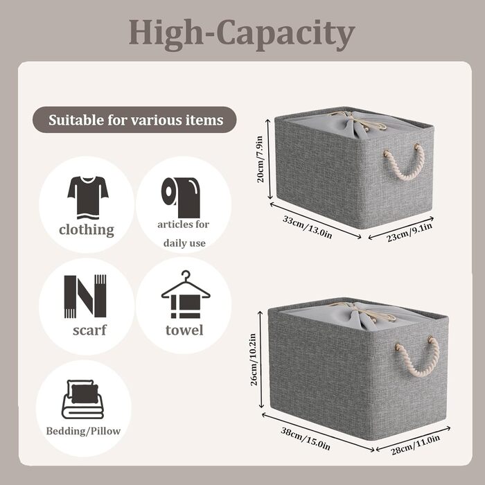 OUTBROS Коробки для зберігання (3 шт.) сірі, 33 x 23 x 20 см, тканинні, з шнурком та ручкою, складні