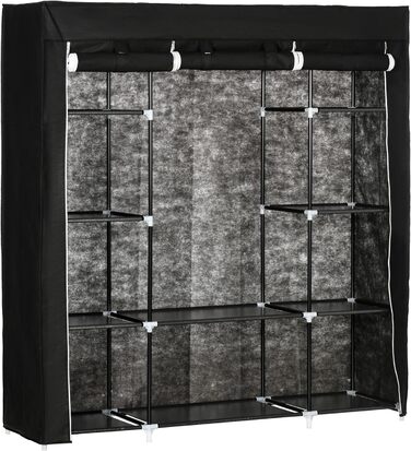 Тканинна шафа HOMCOM, Розкладна шафа на блискавці з нетканого матеріалу, Шафа з ангою для одягу та 10 полицями, Портативна вішалка для спальні, чорна, 150 x 43 x 162,5 см
