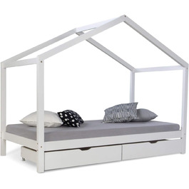 Дитяче ліжко Homestyle4u 90x200 з ящиком, монтессорі, з ламелями, біле, з дерева (сосна)