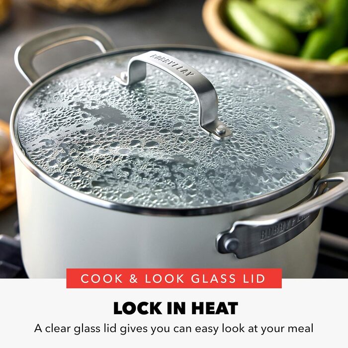 GreenPan x Bobby Flay каструля 5.7 л з нержавіючої сталі з кришкою з термостійкого скла, антипригарне покриття Diamond Ceramic, індукційний, легко миється, можна мити в посудомийній машині та використовувати в духовці, сірий (Графіт/Nature's Delight)