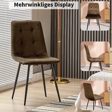 Набір обідніх стільців, м'які стільці з велюровою оббивкою та чорними металевими ніжками, кухонні стільці з вагою до 120 кг (2 шт., коричневий)
