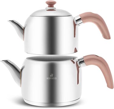 Набір для заварювання чаю Karaca Edge Mini Induktion Base Rose: чайник 1 л + глечик 2,5 л | Турецький чайник