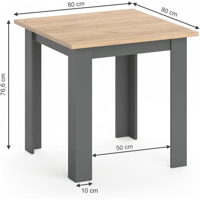 Стіл обідній Vicco Karlos, 80x80 см, дуб/антрацит, для їдальні