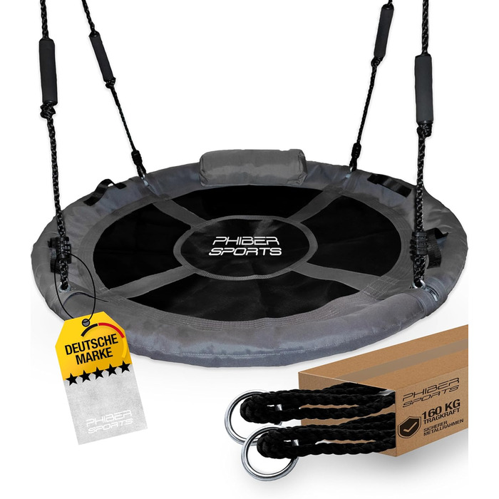 Дитяча гойдалка-гніздо на вулицю, діаметр 100 см, з подушкою та ручками, регульована висота, стійка до погодних умов, довговічна. Підходить для ігор в приміщенні та на вулиці.