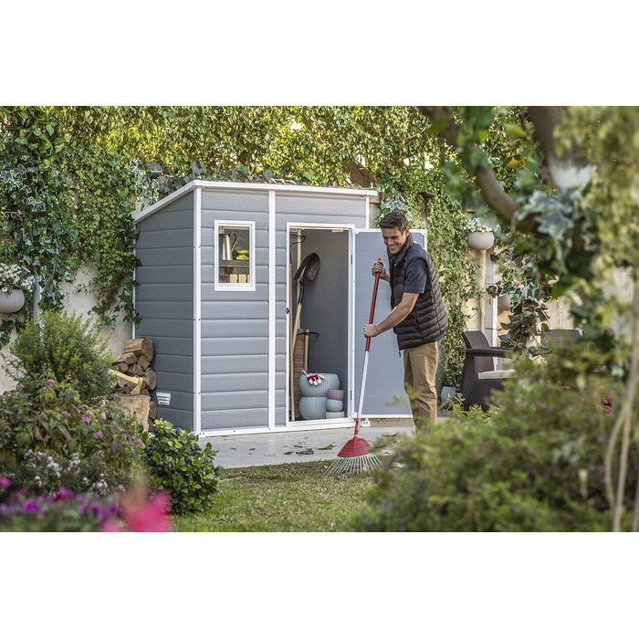 Сарай садовий Keter Manor Pent 6x4 сірий, пластиковий, вологостійкий, 183.5x111x200.5 см