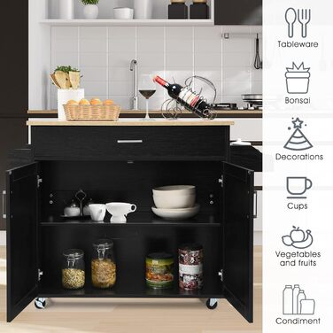 Кухонний візок GIANTEX на колесах з робочою поверхнею, чорний (116 x 40 x 85 см)