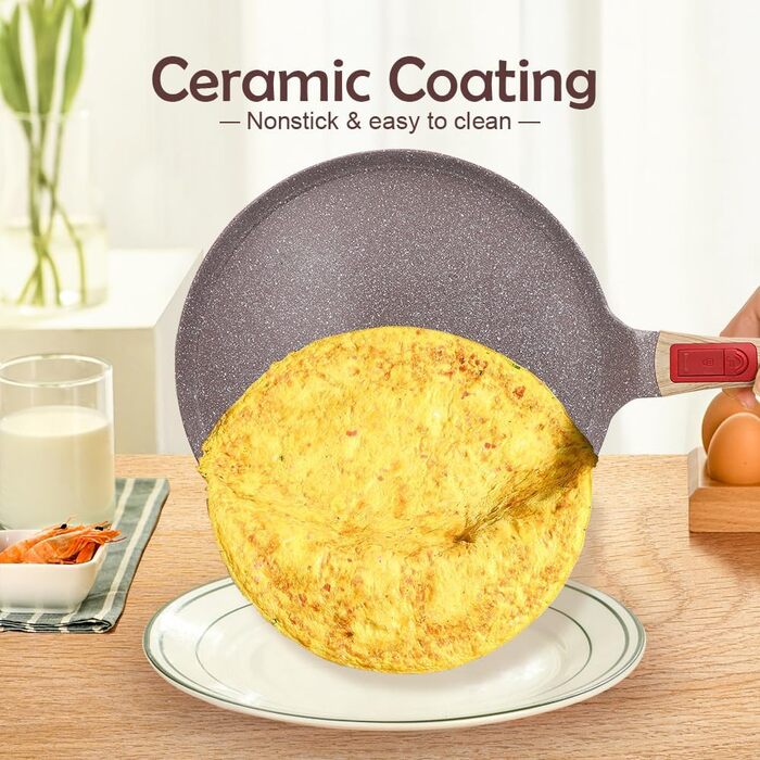 Сковорода для крепів з знімним ручками - антипригарне покриття з кераміки - сковорода для палачинків з розподільником тіста (колір: коричневий, діаметр 25 см)