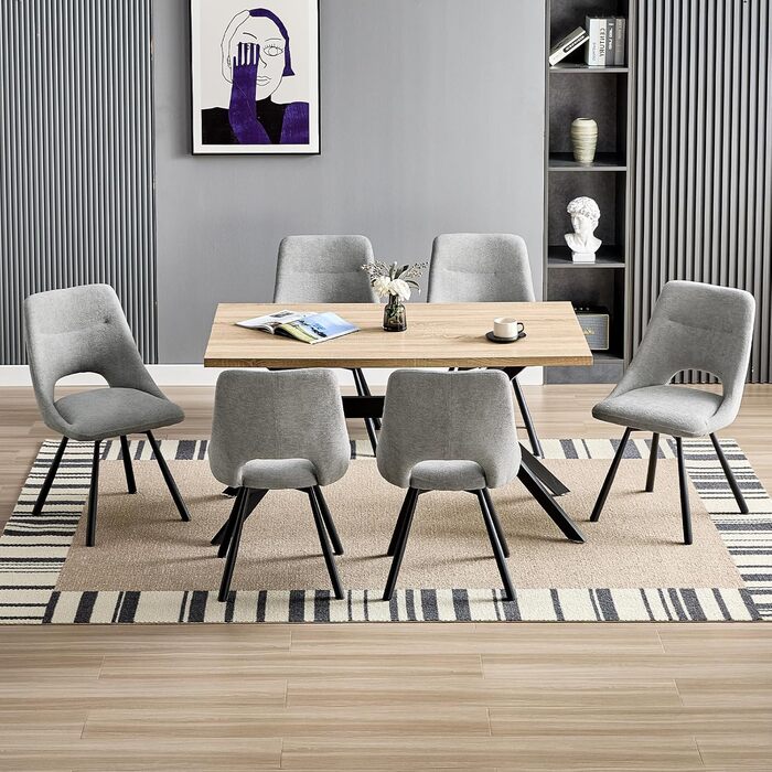 Обідні стільці поворотні, комплект 2 шт., 180° поворот, м'яке сидіння з кашмір-бавовни, чорні металеві ніжки, для вітальні, кухні, їдальні