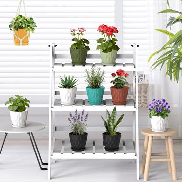 Набір горщиків для квітів 20 см, 5 шт. - пластикові горщики з піддонами та дренажними отворами, 3D-фактура, для монстери, герані та кімнатних рослин, (різні кольори, Ø 15 см, 5 шт.)