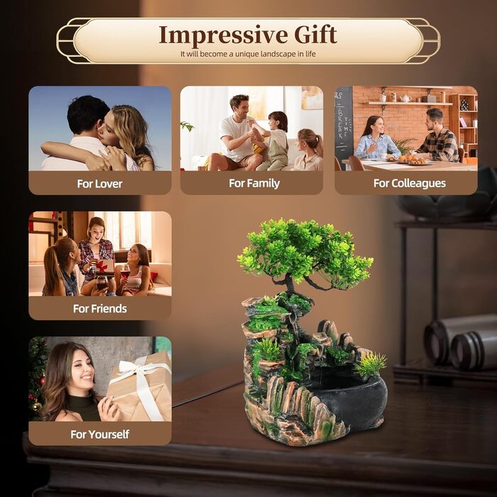 Фонтан для дому | Фонтан-водоспад | Декоративний фонтан для вітальні та офісу | З насосом | 19 x 13 x 28.5 см