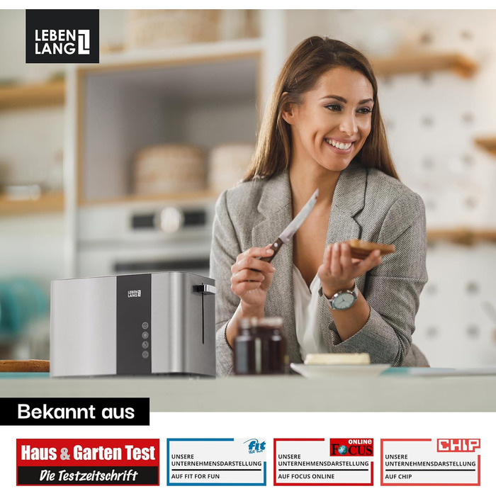 Тостер LEBENLANG з підставою для бургерів, 2 відділення - сенсорний дисплей LED, 7 рівнів підсмажування, 850W. Для кухні, дому та кемпінгу. Тостер з 2 відділеннями, LED-дисплей, нержавіюча сталь