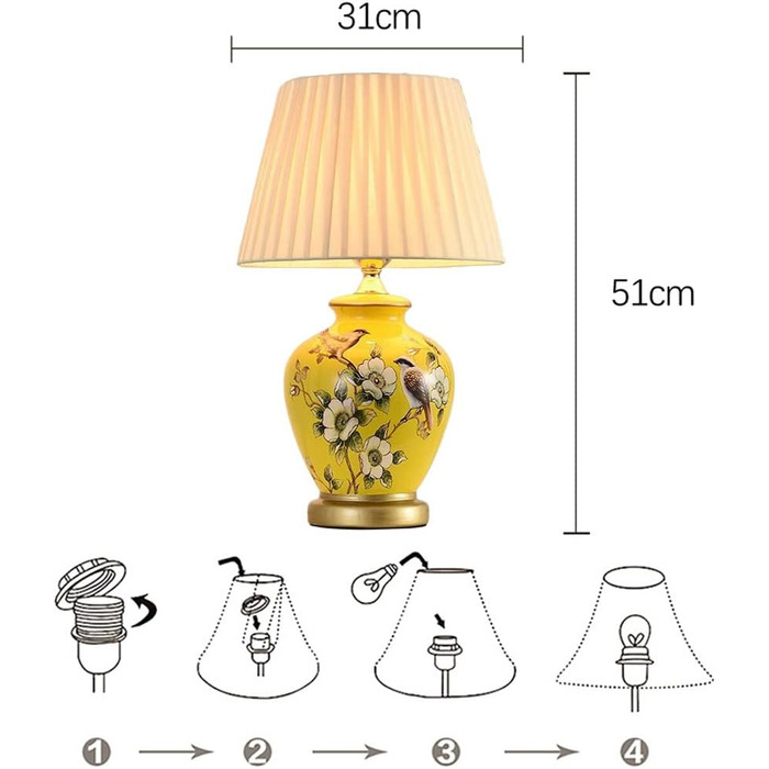 Керамічна настільна лампа Mengjay: настільна, нічна, для читання, у вітальню (білий/жовтий)