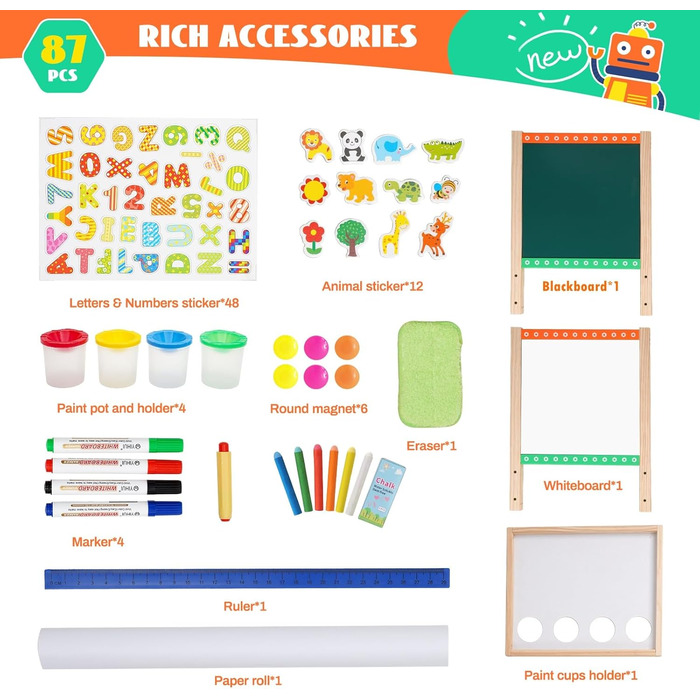 Дерев'яна мольберт Kinder Tafel з паперовою рулонкою, регульована висота, зелений колір