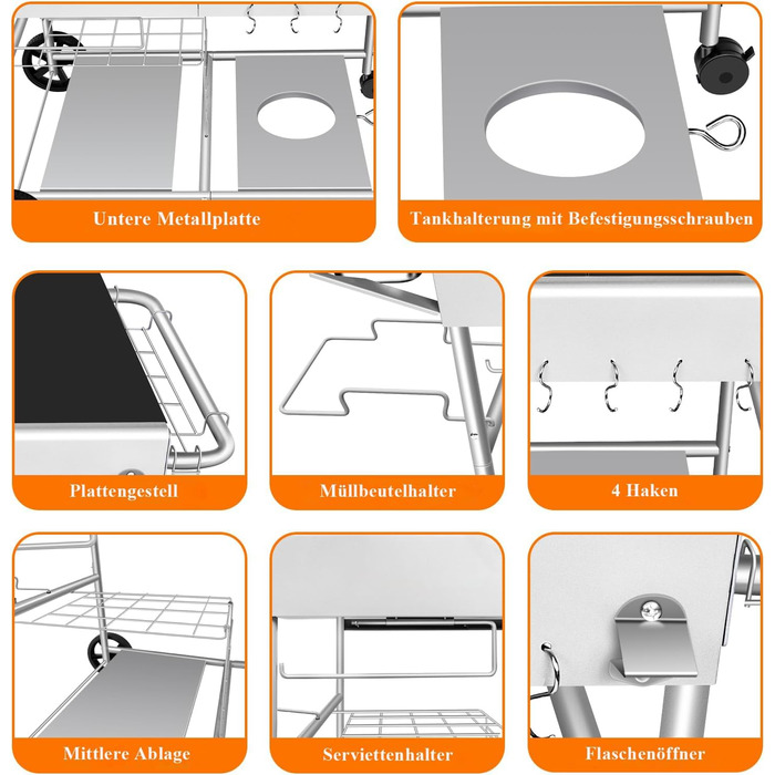 Гриль-возна тележка Denmay для Weber Q, Ninja Woodfire, піци, з великою робочою поверхнею