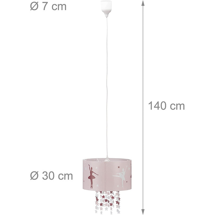 Дитячий підвісний світильник, мотив балерини, рожевий, 30x30x140 см