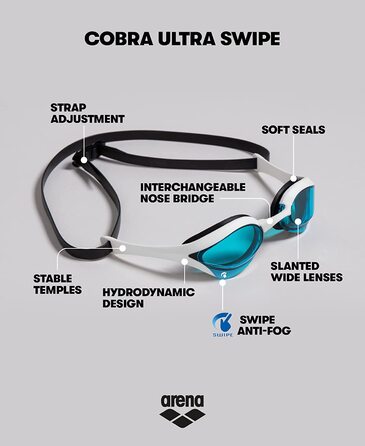 Чоловічі окуляри ARENA Cobra Ultra Swipe (1 комплект) темно-димчасті, чорні, сині NS для купання