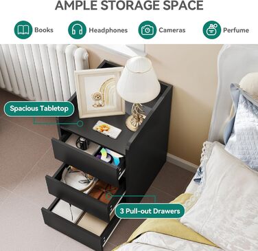 Приліжкові тумбочки YITAHOME (2 шт) з металевими ніжками та ручками, білий колір, 3 висувні ящики, 35 x 40 x 59 см, для спальні та вітальні