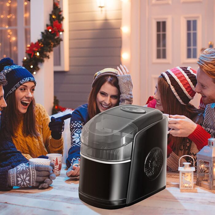 Льодогенератор Eiswürfelmaschine 12 кг/добу, швидке виробництво льоду (6 хв), тихий, з функцією самоочищення, чорний