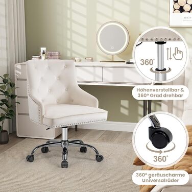 Крісло для офісу Fiximaster з велюру, поворотне, з регулюванням висоти, на роликах, золоті ніжки, для дому/офісу, до 135 кг, біле