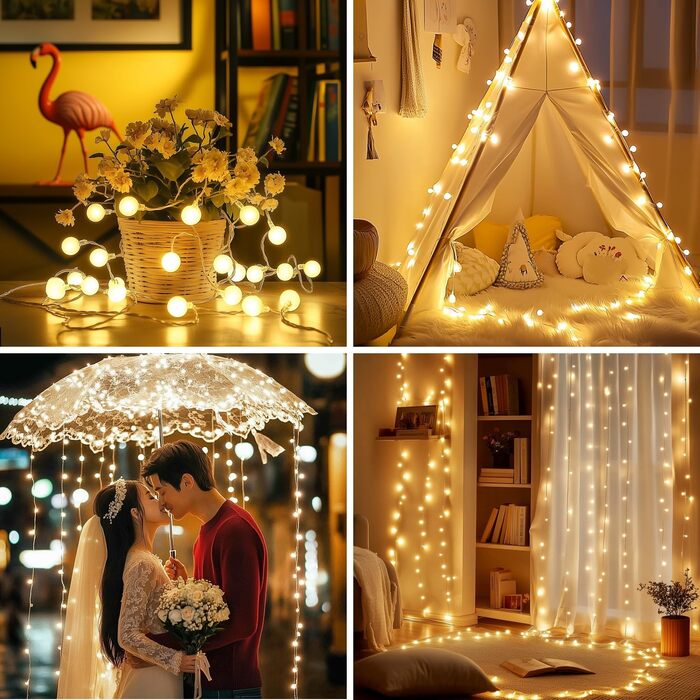 Гірлянда світлодіодна Kugel 12м, 120 LED, тепле біле світло, 8 режимів, таймер, IP44, для декору саду, тераси, балкону, кімнати, вечірки