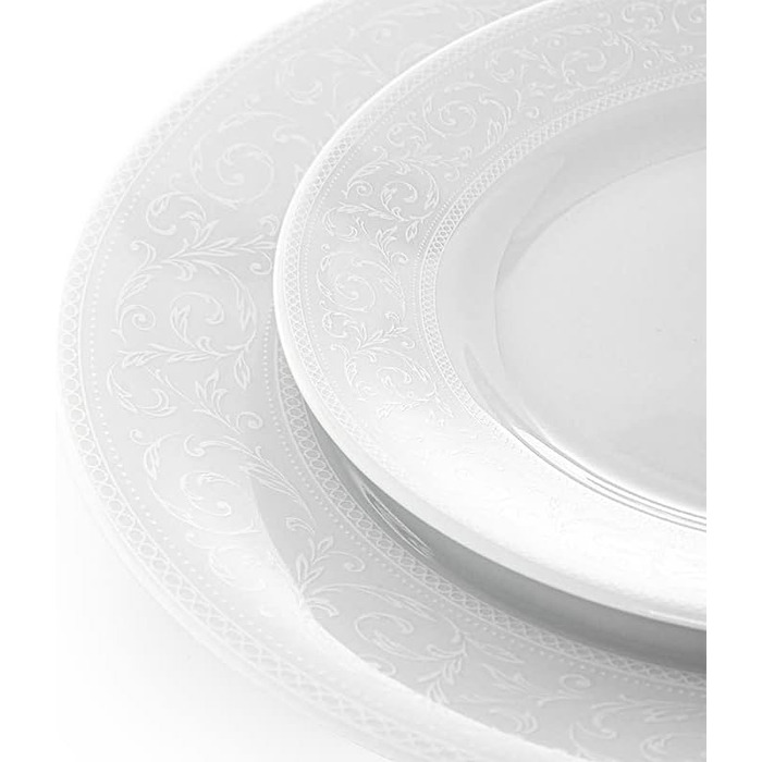 Набір посуду Konsimo Combi на 6 персон Набір тарілок AMELIA Modern 18 предметів - Столовий сервіз та набори посуду - Комбінований столовий сервіз на 6 персон - Сімейний сервіз - Посуд (мереживо біле, 25 штук)