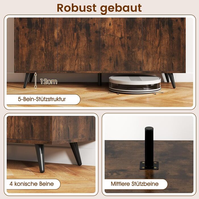 COSTWAY Комод-тумба з 4 дверцятами та регульованими полицями, 127,5 x 38 x 80 см, білий/коричневий