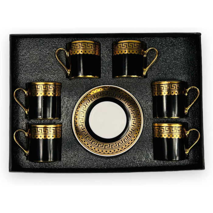 Розкішні золоті чашки для еспресо 12 TLG 6 P. чашки блюдця 60 мл меандровий стиль з подарунковою коробкою