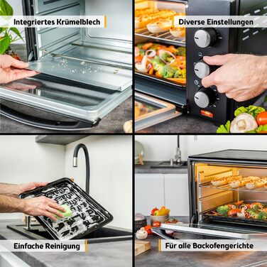 Міні-піч TZS First Austria 30L з регулюванням температури та грилем, 1600W - для кухні та кемпінгу