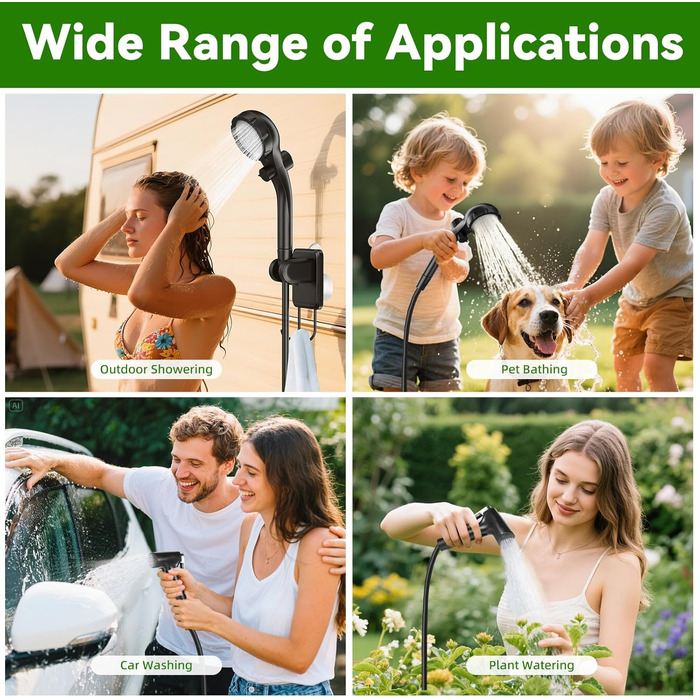 Портативна кемпінгова душа InkTrail з нагріванням, 6000 mAh, 4 режими розпилення, водонепроникна IPX7, для кемпінгу, подорожей, авто, домашніх тварин