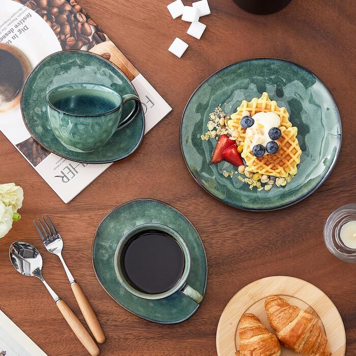 Сервіз кавовий Vancasso Steingut Starry, 12 предметів для 4 осіб, зелений, вінтажний стиль