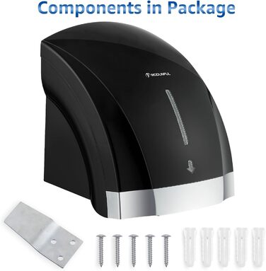 Автоматичний сушар для рук з інфрачервоним сенсором, настінний, 2000W, тихий (40 db), ABS-покриття (чорний)