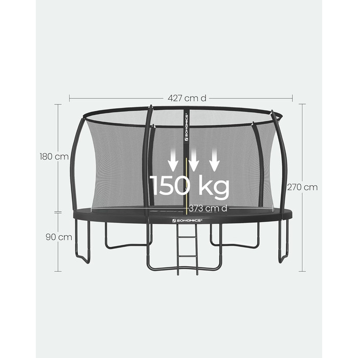Батут SONGMICS вуличний Ø427 см з захисною сіткою, драбиною та м'якими стійками, чорний
