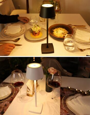 LED настільна лампа бездротова, 6000mAh, IP54, алюміній, сенсорне керування, тепле світло, для спальні, кав'ярні, ресторану