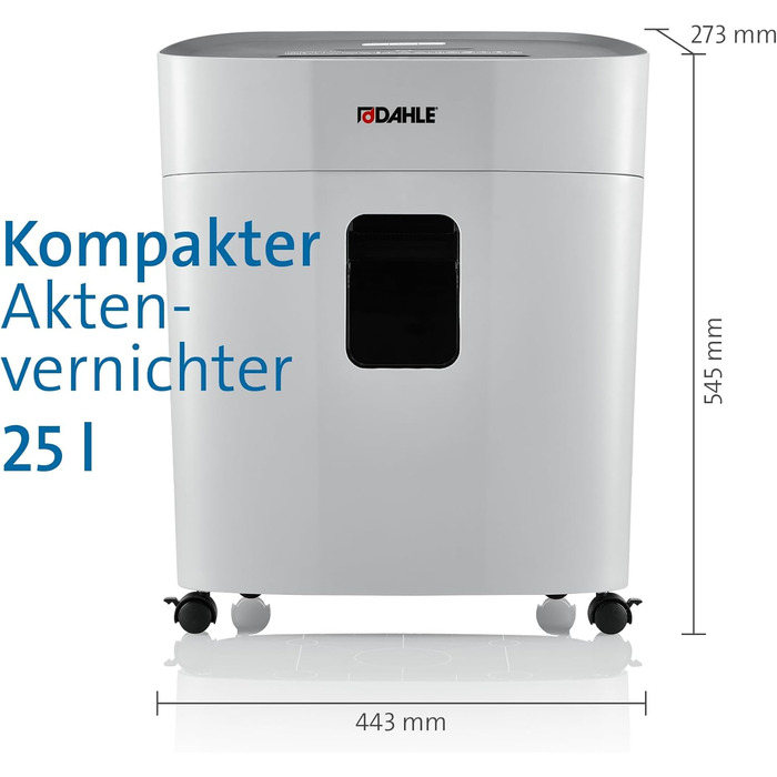 Шредер Dahle PaperSAFE PS 240: 10 листів, рівень безпеки P4, частинковий різак, без масла та обслуговування, 25 літрів, сірий