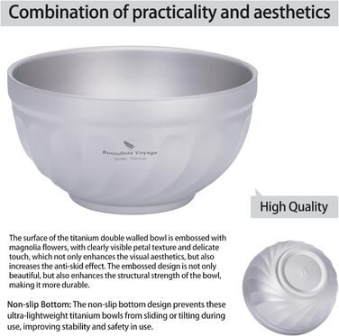 Титанові миски iBasingo з подвійними стінками 500мл та 800мл: для вівсянки, їжі, рису, супу. Легкі, портативні, металеві, для кемпінгу та подорожей